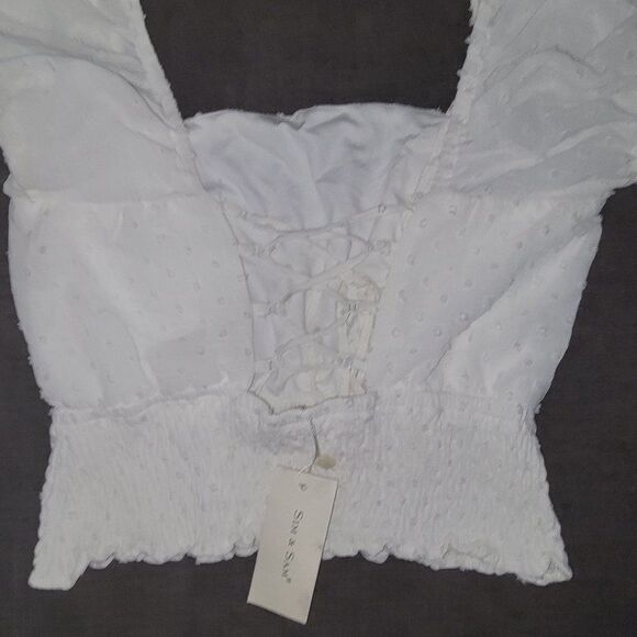 Sim & Sam Women's White Off-the-Shoulder Blouse Crop Top Size Medium - Picture 12 of 14